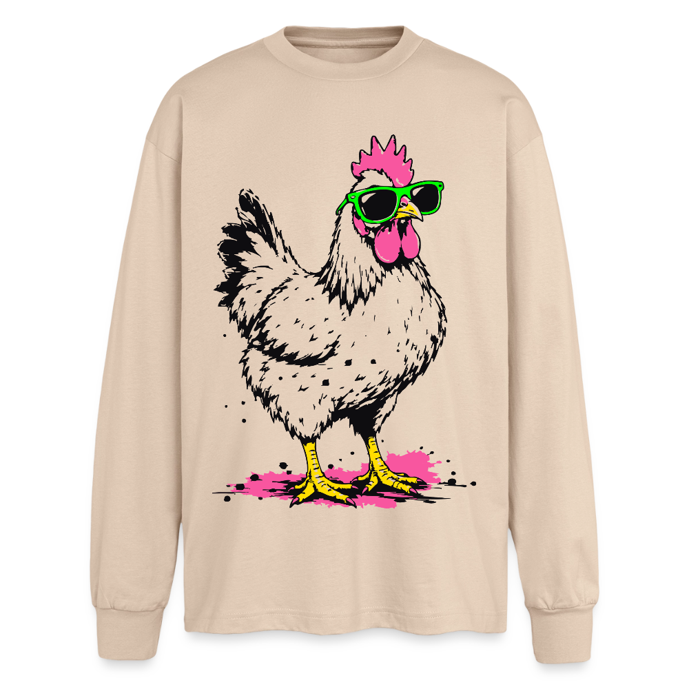street Chicken Design – Oversized Langarmshirt - Sand