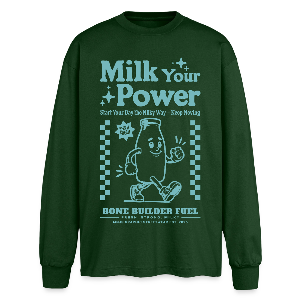 Milk Your Power Design – Oversized Langarmshirt - Flaschengrün
