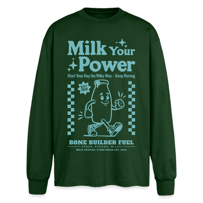 Milk Your Power Design – Oversized Langarmshirt - Flaschengrün