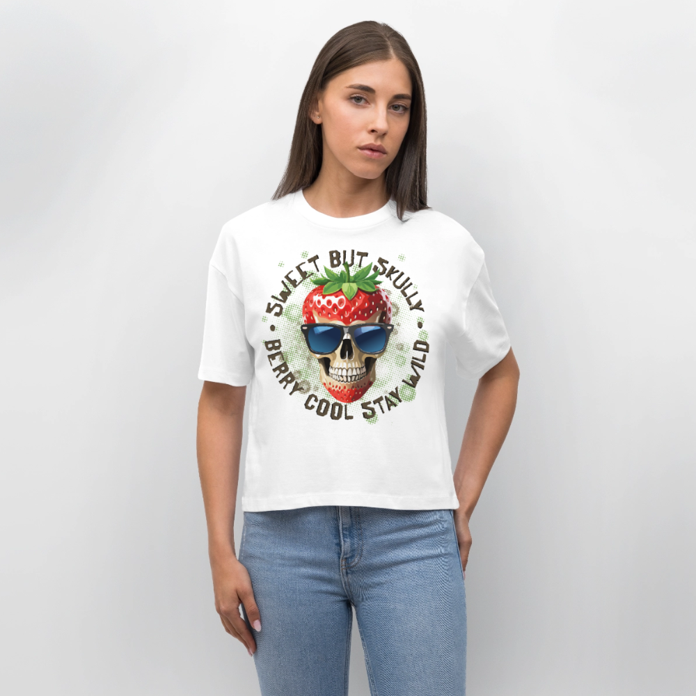 Strawberry Skull Design – Frauen Boxy Bio-T-Shirt - Weiß