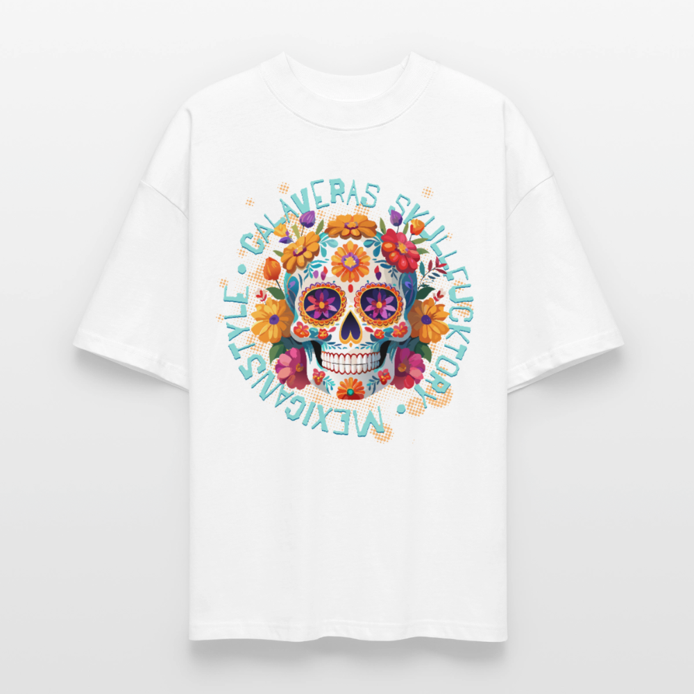 Sugar Skull Blumen – Oversized Unisex Bio T-Shirt - Weiß