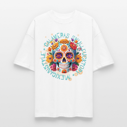Sugar Skull Blumen – Oversized Unisex Bio T-Shirt - Weiß