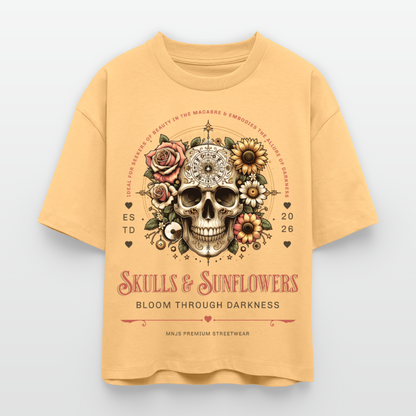 Skull & Sunflowers Design – Frauen Boxy Bio-T-Shirt - Mispel