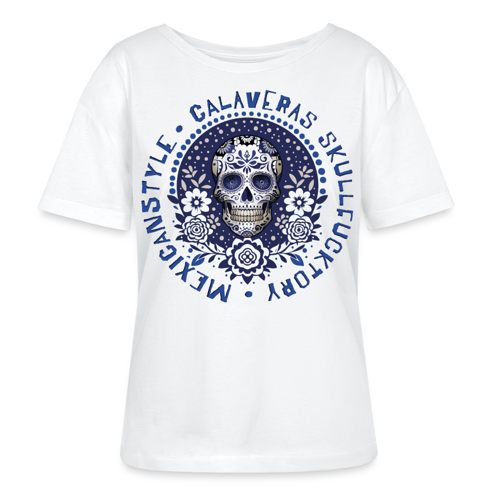 Sugar Skull Blau Design – Rundhals Frauen Bio-T-Shirt - Weiß