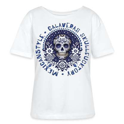 Sugar Skull Blau Design – Rundhals Frauen Bio-T-Shirt - Weiß