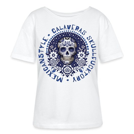 Sugar Skull Blau Design – Rundhals Frauen Bio-T-Shirt - Weiß