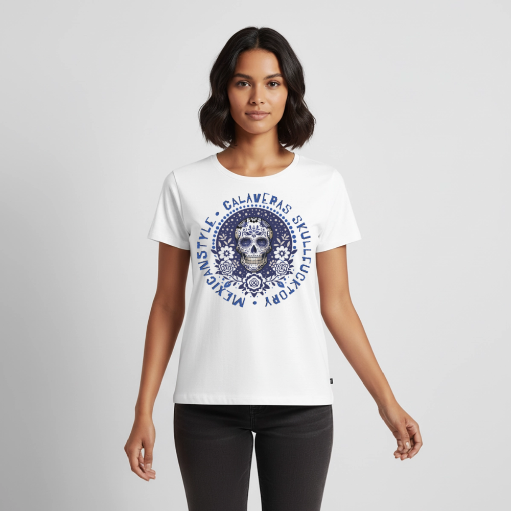 Sugar Skull Blau Design – Frauen Premium T-Shirt - Weiß