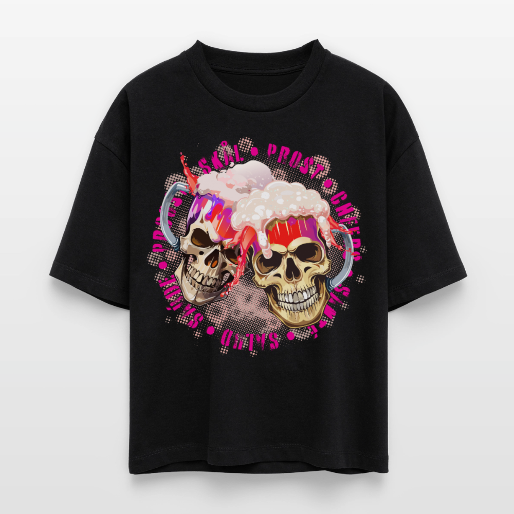 Party Skull Design Pink – Frauen Boxy Bio-T-Shirt - Schwarz