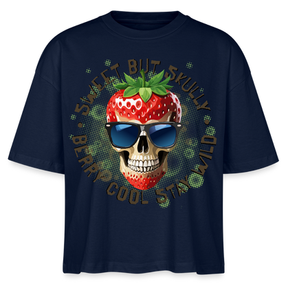 Strawberry Skull Design – Frauen Boxy Bio-T-Shirt - Navy