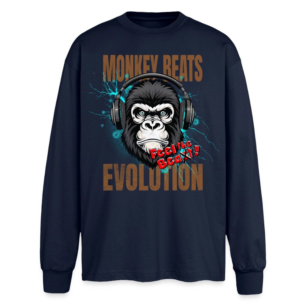 Monkey Beats Design – Oversized Langarmshirt - Navy