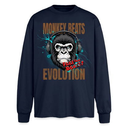 Monkey Beats Design – Oversized Langarmshirt - Navy
