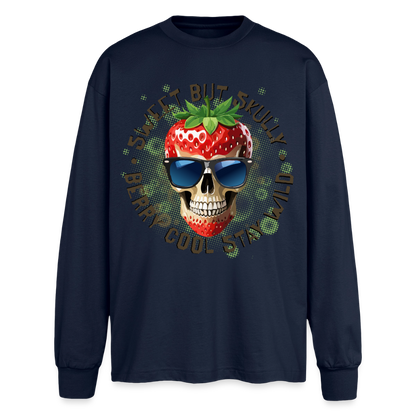Strawberry Skull Design – Oversized Langarmshirt - Navy