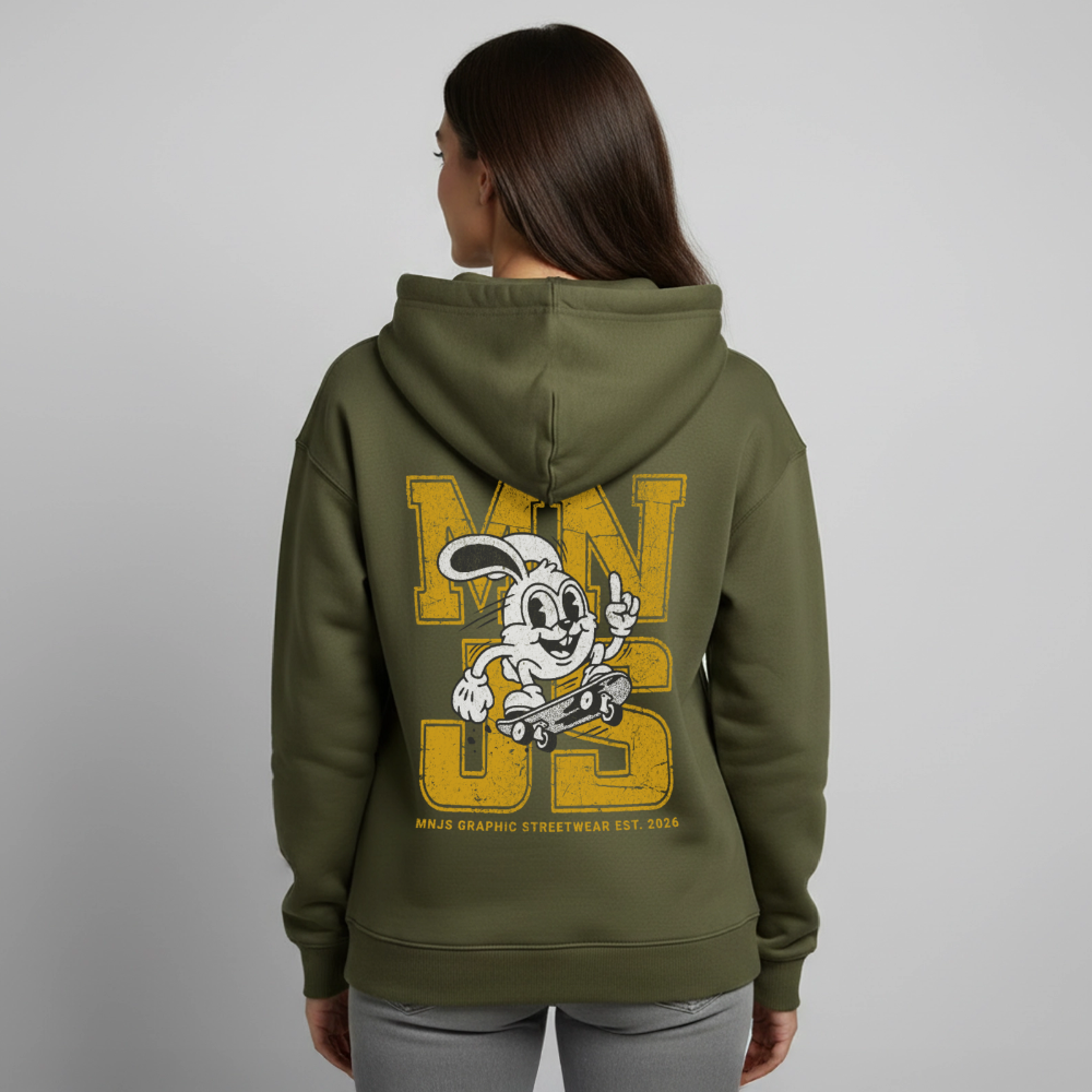 Skate Bunny Design – Oversized Unisex Hoodie - Khaki