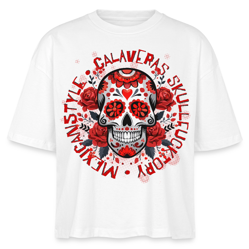 Sugar Skull Rosen Design - Frauen Boxy Bio-T-Shirt - Weiß