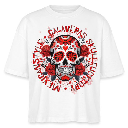 Sugar Skull Rosen Design - Frauen Boxy Bio-T-Shirt - Weiß