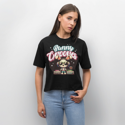 Bunny Grooves Design – Frauen Boxy Bio-T-Shirt - Schwarz