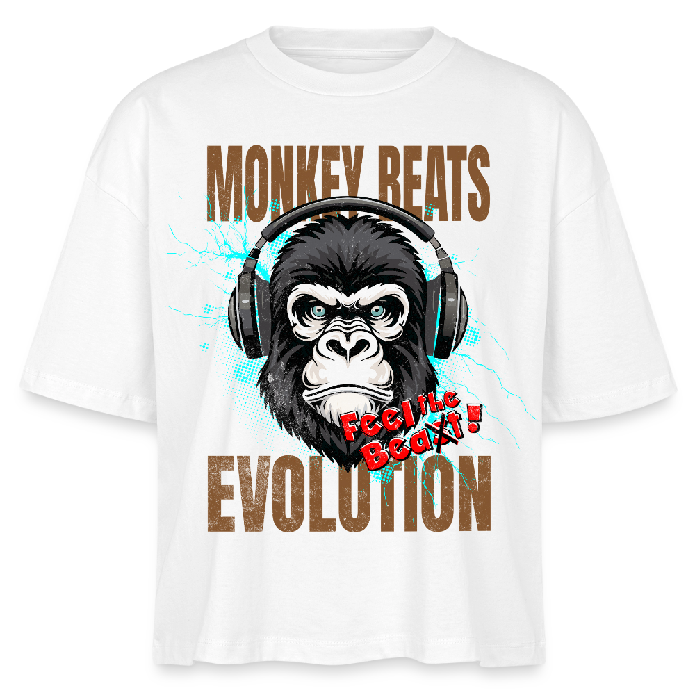 Monkey Beats Design – Frauen Boxy Bio-T-Shirt - Weiß
