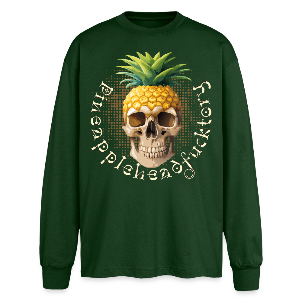 Pineapple Skull Design - Oversized Langarmshirt - Flaschengrün