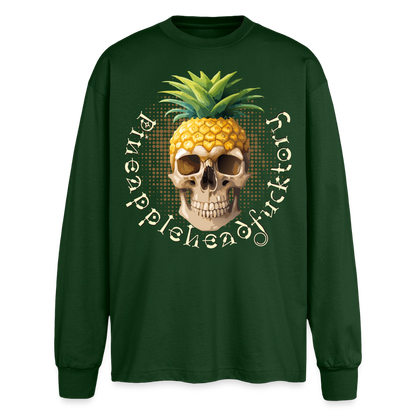Pineapple Skull Design - Oversized Langarmshirt - Flaschengrün