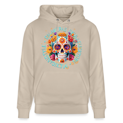 Sugar Skull Blumen Design – Unisex Bio-Hoodie - Beige