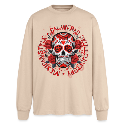 Sugar Skull Rosen Design - Oversized Langarmshirt - Sand