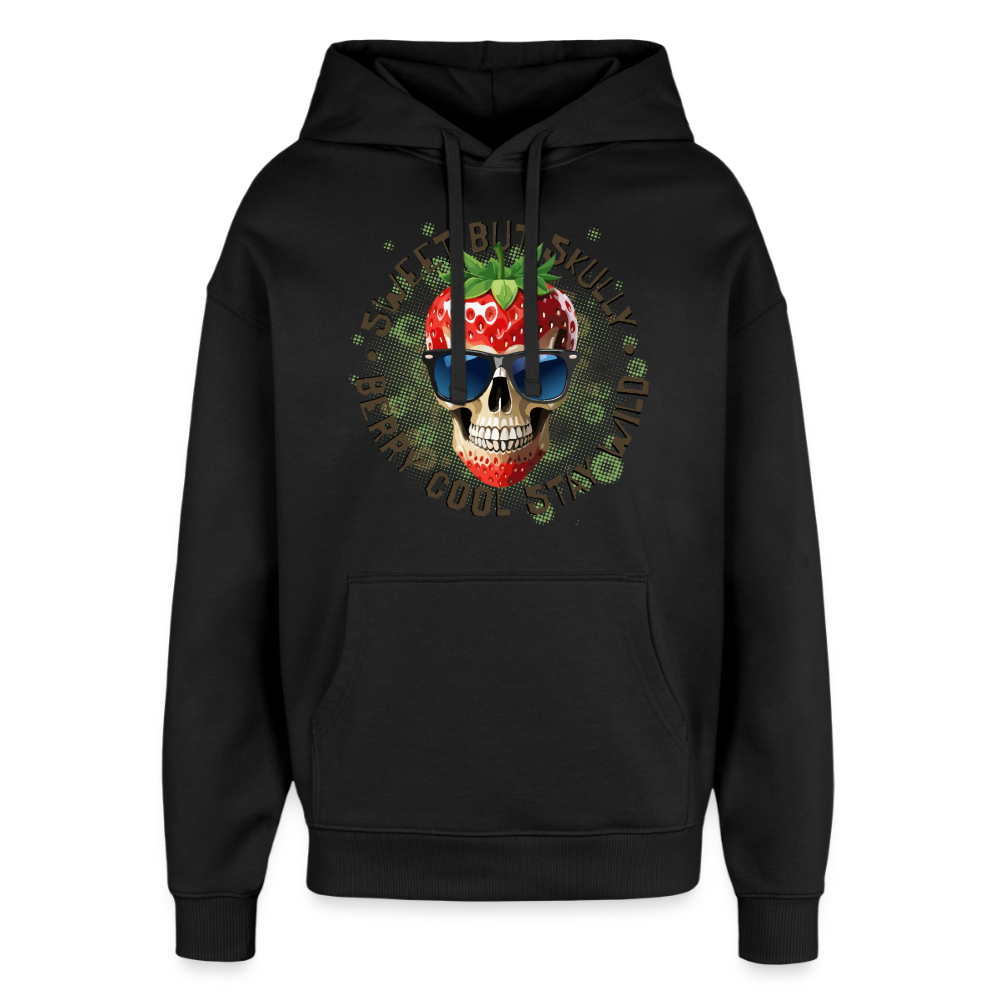 Strawberry Skull Design – Oversized Unisex Hoodie - Schwarz