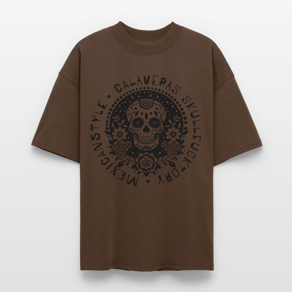 Sugar Skull Black Design - Oversized Unisex Bio T-Shirt - Dunkelbraun