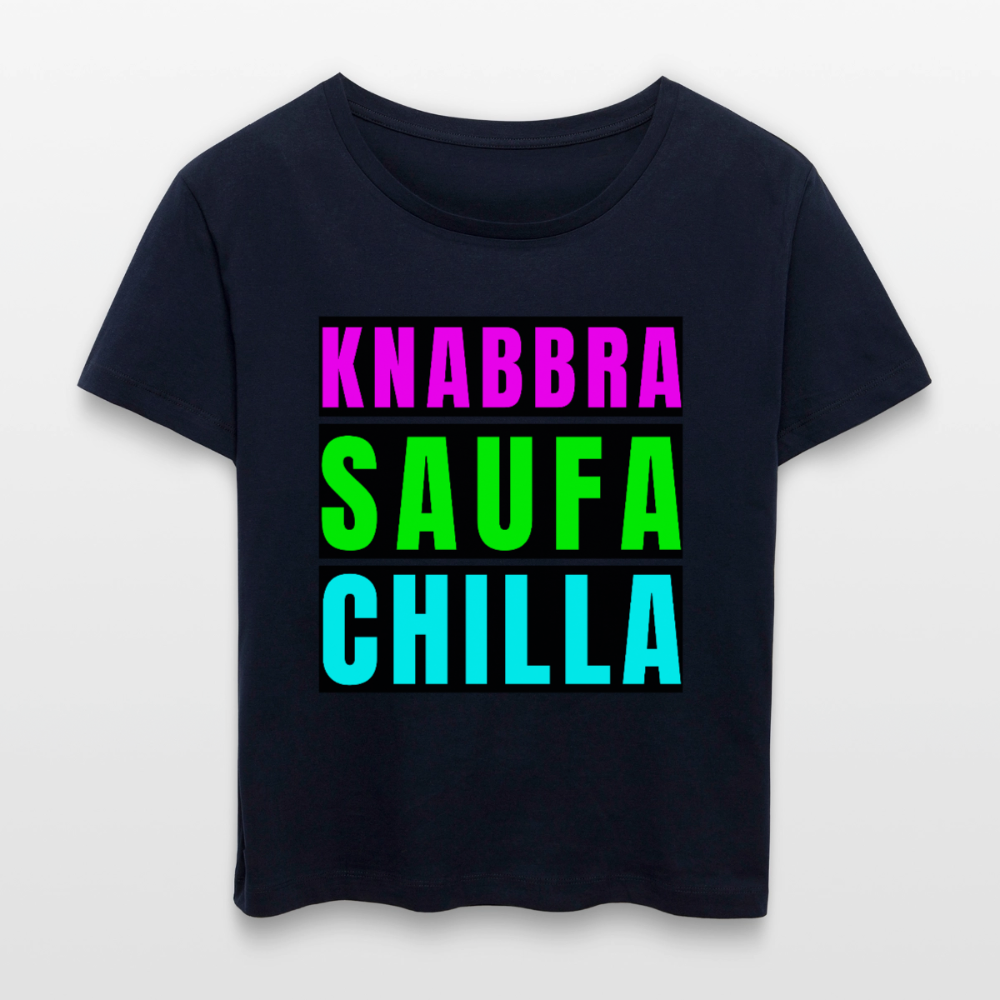 Knabbra Saufa Chilla Design – Rundhals Frauen Bio-T-Shirt - Navy