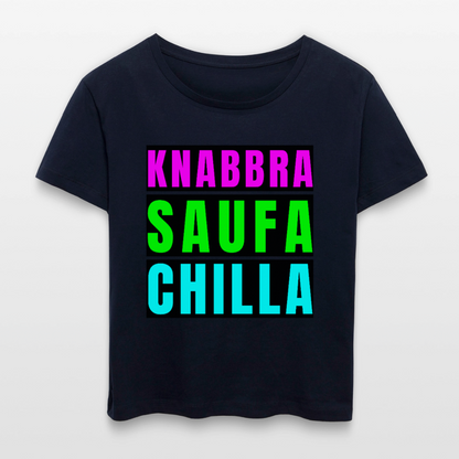 Knabbra Saufa Chilla Design – Rundhals Frauen Bio-T-Shirt - Navy