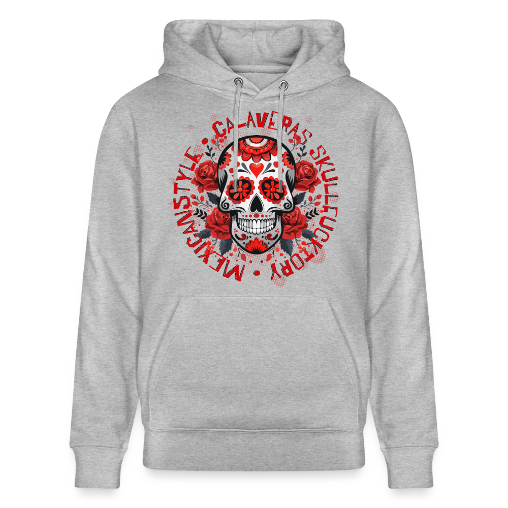 Sugar Skull Rosen Design - Unisex Bio-Hoodie - Grau meliert