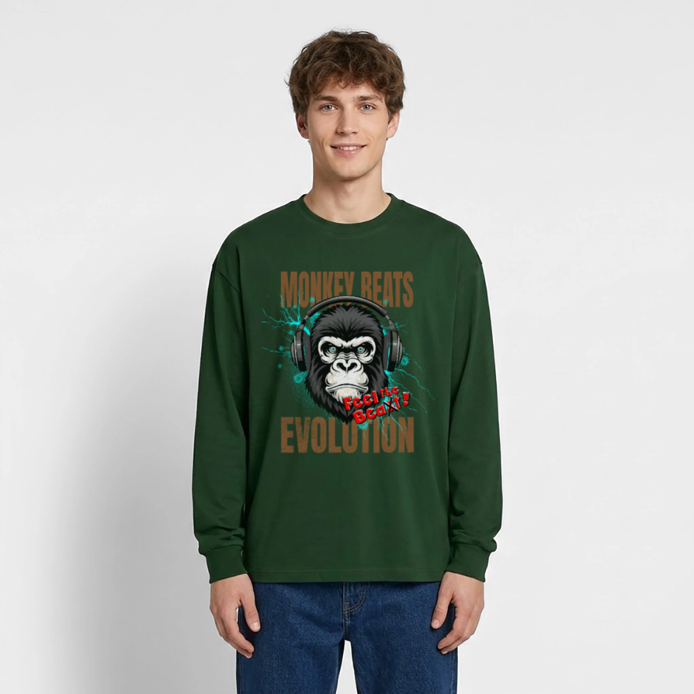 Monkey Beats Design – Oversized Langarmshirt - Flaschengrün