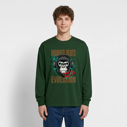 Monkey Beats Design – Oversized Langarmshirt - Flaschengrün