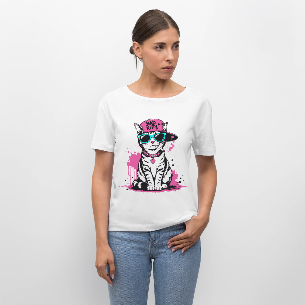 Bad Kitty Design – undhals Frauen Bio-T-Shirt - Weiß