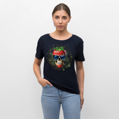 Strawberry Skull Design – Rundhals Frauen Bio-T-Shirt - Navy