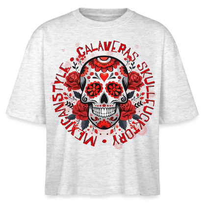 Sugar Skull Rosen Design - Frauen Boxy Bio-T-Shirt - Weiß meliert