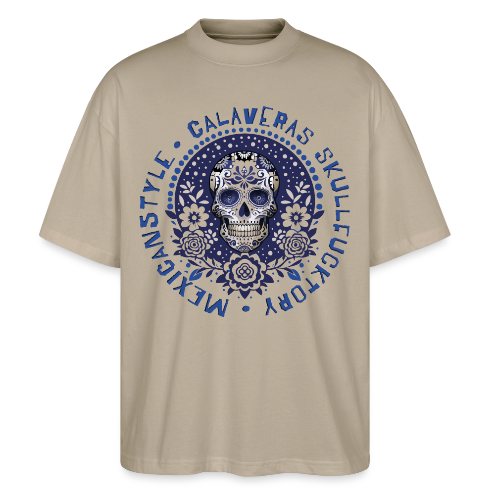 Sugar Skull Blau Design – Oversized Unisex Bio T-Shirt - Steingrau