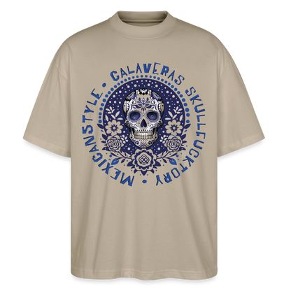 Sugar Skull Blau Design – Oversized Unisex Bio T-Shirt - Steingrau