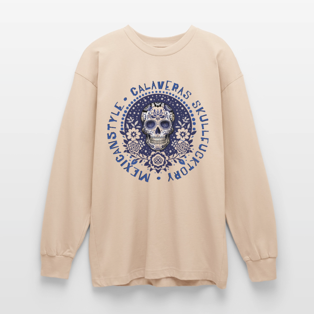 Sugar Skull Blau Design – Oversized Langarmshirt - Sand