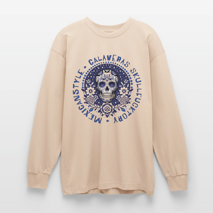 Sugar Skull Blau Design – Oversized Langarmshirt - Sand