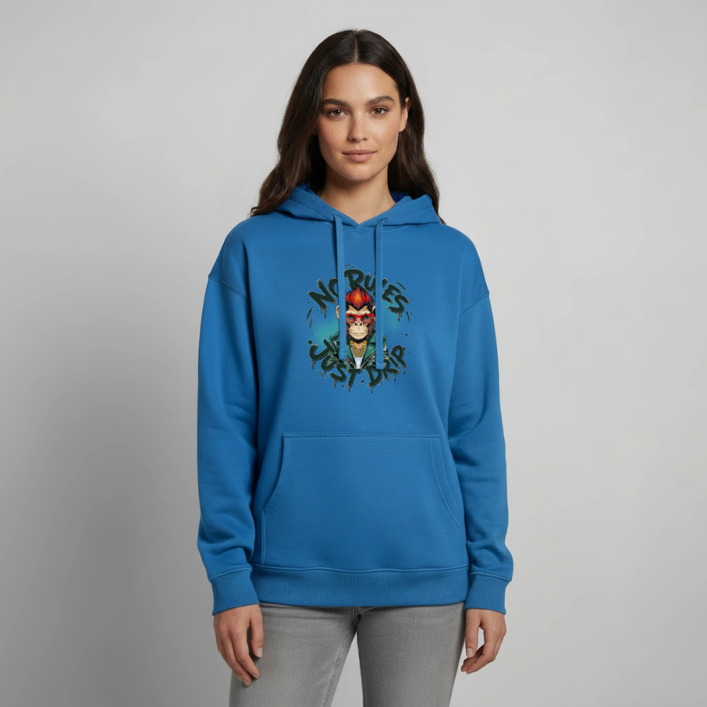 Monkey No Rules Design – Oversized Unisex Hoodie - Achtsames Blau