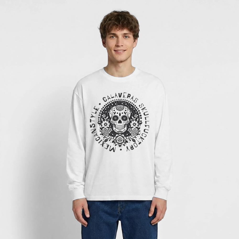 Sugar Skull Black Design - Oversized Langarmshirt - Weiß