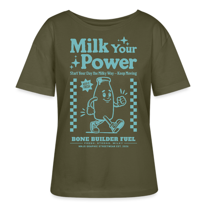 Milk Your Power Design – Rundhals Frauen Bio-T-Shirt - Khaki
