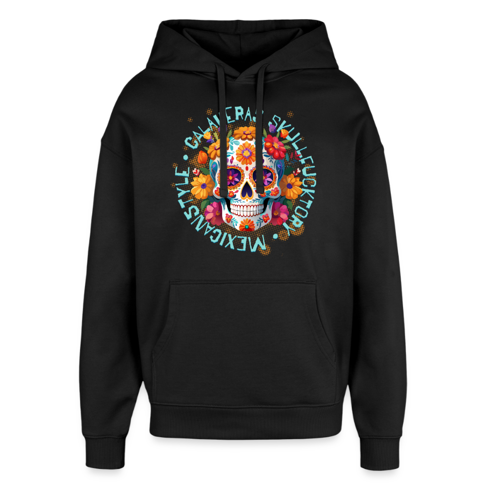 Sugar Skull Blumen Design – Oversized Unisex Hoodie - Schwarz