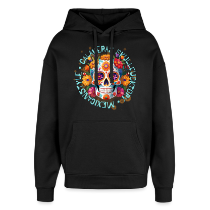 Sugar Skull Blumen Design – Oversized Unisex Hoodie - Schwarz
