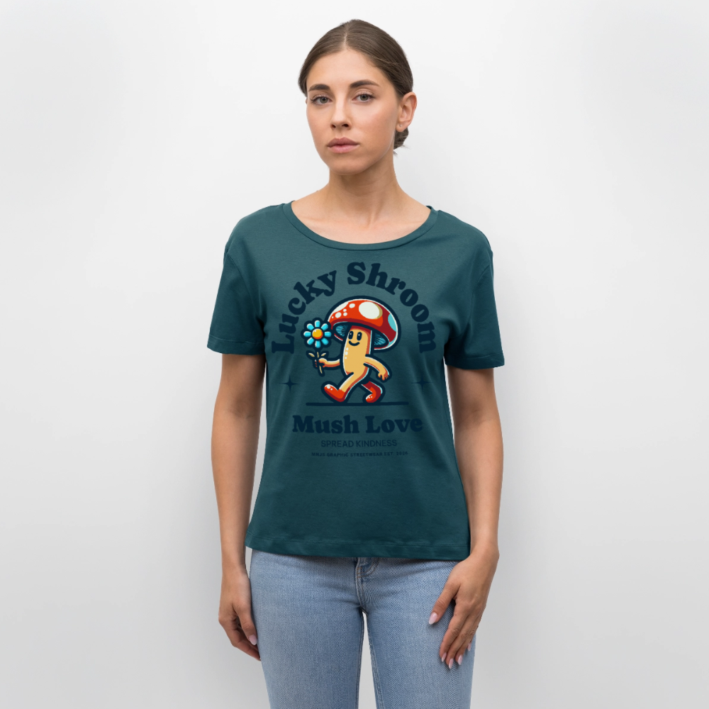 Lucky Shroom Design – Rundhals Frauen Bio-T-Shirt - Dunkles Petrol