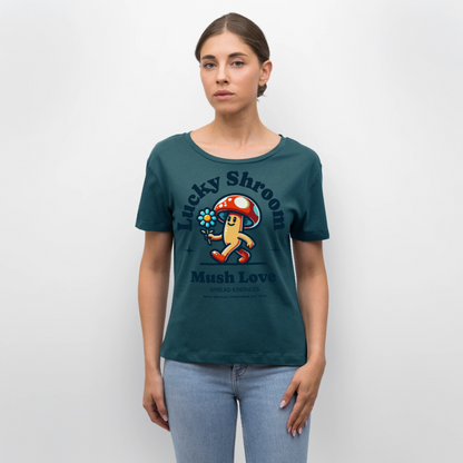 Lucky Shroom Design – Rundhals Frauen Bio-T-Shirt - Dunkles Petrol