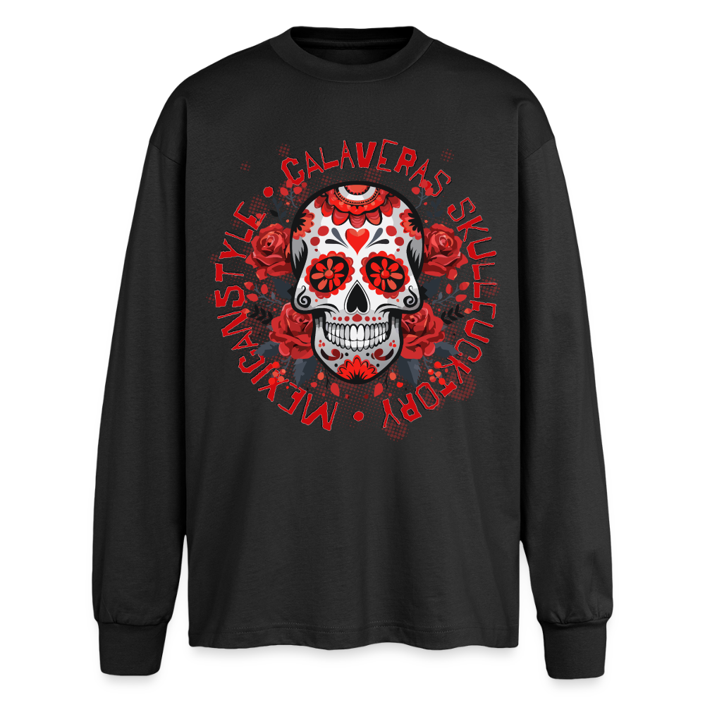 Sugar Skull Rosen Design - Oversized Langarmshirt - Schwarz