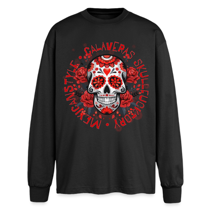 Sugar Skull Rosen Design - Oversized Langarmshirt - Schwarz