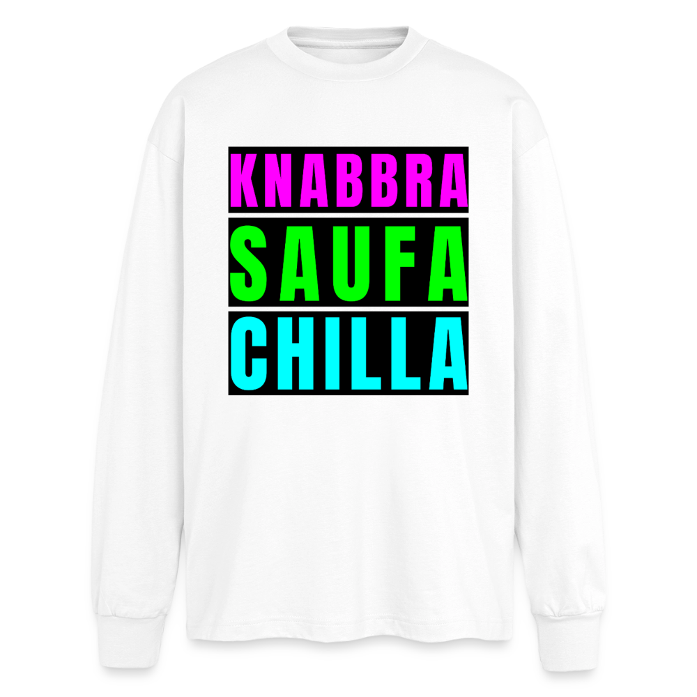 Knabbra Saufa Chilla Design – Oversized Langarmshirt - Weiß