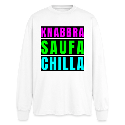 Knabbra Saufa Chilla Design – Oversized Langarmshirt - Weiß